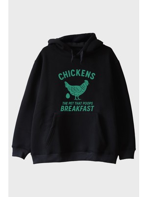 Lofux The Chıckens Tasarımı Baskılı Siyah Hoodie