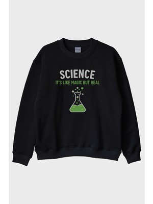 Lofux Bilim Sihir Siyah Bisiklet Yaka Sweatshirt
