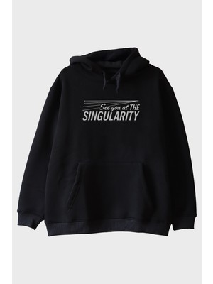 Lofux See You At The Singularity Baskılı Minimalist Siyah Hoodie
