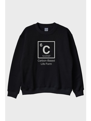 Lofux Carbon-Based Life Form Baskılı Siyah Bisiklet Yaka Sweatshirt