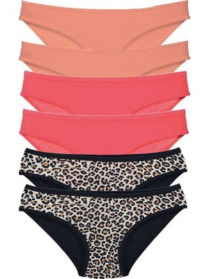 Sungur's Store 6 Adet Likralı Kadın Slip Külot Leopar Pudra Fuşya