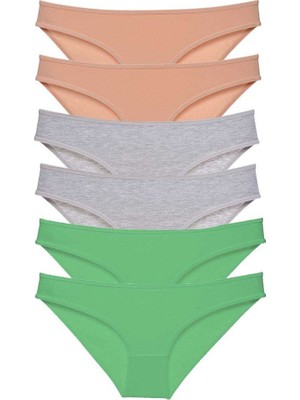 Sungur's Store 6 Adet Süper Eko Set Likralı Kadın Slip Külot Ten Gri Yeşil