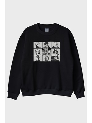 Lofux The Brainy Bunch Bilim Insanları Baskılı Siyah Bisiklet Yaka Sweatshirt