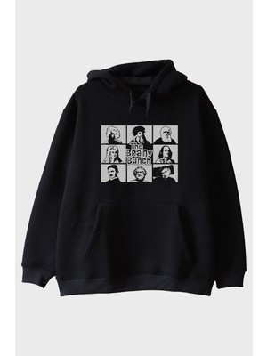 Lofux The Brainy Bunch Bilim Insanları Baskılı Siyah Hoodie