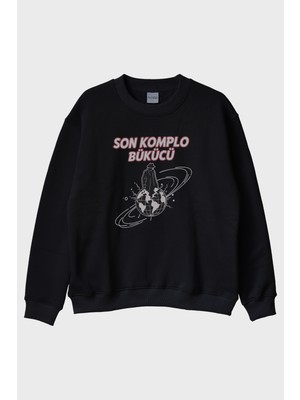 Lofux Son Komplo Bükücü Siyah Bisiklet Yaka Sweatshirt