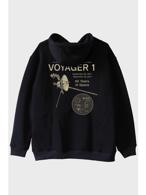 Lofux Uzay Keşfi Temalı Retro Voyager 1 Bilim Siyah Hoodieü