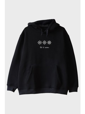 Lofux Kar Tanesi Desenli Siyah Hoodie