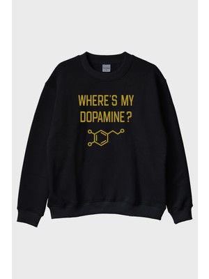 Lofux Where's My Dopamine Baskılı Bilim Temalı Siyah Bisiklet Yaka Sweatshirt