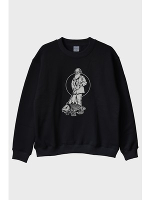 Lofux Evcil Hayvaniyla Darvin Siyah Bisiklet Yaka Sweatshirt