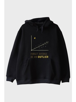 Lofux Unutulmaz Olun: Be An Outlier Mesajlı Minimalist Siyah Hoodie