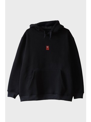 Lofux Kırmızı El Atarisi Desenli Nakış Hoodie