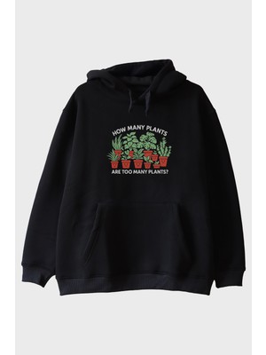 Lofux How Many Plants Baskılı Mizahi Bitki Siyah Hoodie