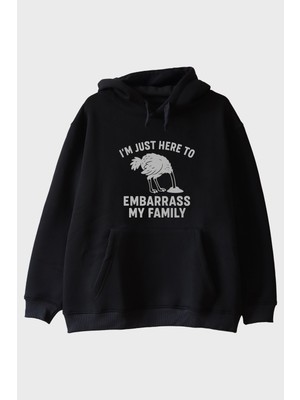 Lofux I'm Just Here To Embarrass My Family Baskılı Siyah Hoodie