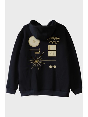 Lofux Golden Record Uzay Temalı Minimalist Bilim Siyah Hoodie