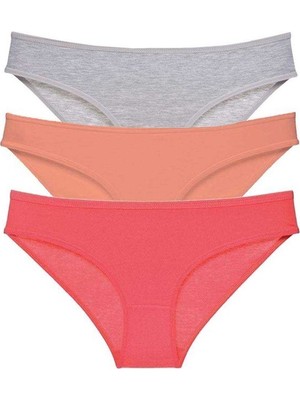 Sungur's Store 3 Adet Süper Eko Set Likralı Kadın Slip Külot Gri Pudra Fuşya