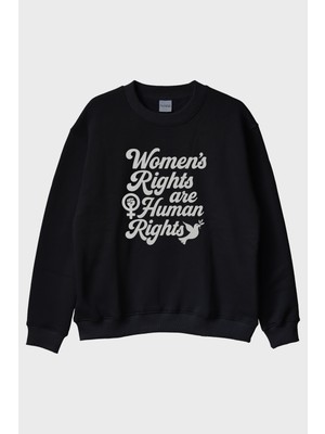 Lofux Women's Rights Baskılı Feminist Siyah Bisiklet Yaka Sweatshirt