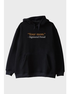 Lofux Your Mom Mizahi Baskılı Siyah Hoodie