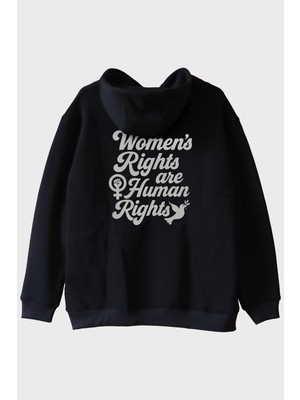 Lofux Women's Rights Baskılı Feminist Siyah Hoodie