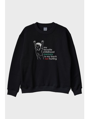 Lofux My Favorite Childhood Memory Baskılı Siyah Bisiklet Yaka Sweatshirt