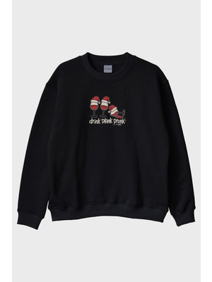 Lofux Drink Drank Drunk Siyah Bisiklet Yaka Sweatshirt