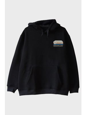 Lofux Beyond Ordinary Baskılı Siyah Hoodie
