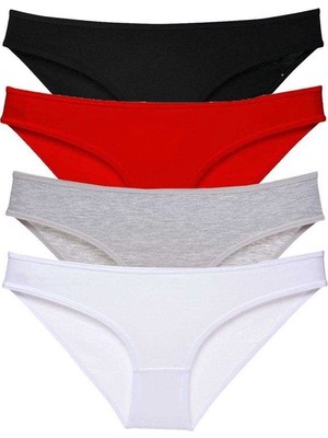 Sungur's Store 4 Adet Süper Eko Set Likralı Kadın Slip Külot Siyah Kırmızı Gri Beyaz