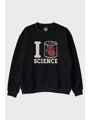 Lofux I Love Scıence Anatomik Kalpli Baskılı Bisiklet Yaka Sweatshirt