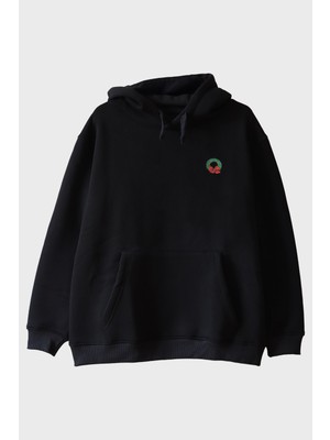 Lofux Kış Çelengi Siyah Hoodie