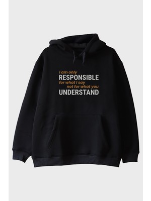 Lofux I Am Only Responsible Baskılı Siyah Hoodie