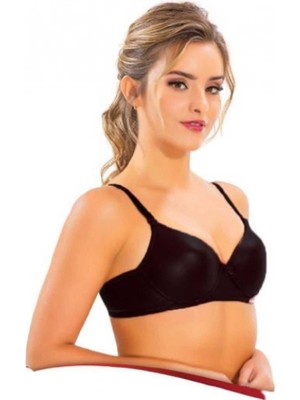 Sungur's Store Balenli Destekli Silikonlu Deri Içi Dolu Sütyen Siyah