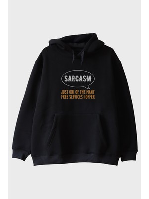 Lofux Sarcasm Baskılı Tasarım Siyah Hoodie