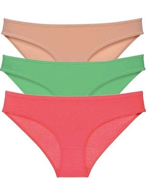 Sungur's Store 3 Adet Süper Eko Set Likralı Kadın Slip Külot Ten Yeşil Fuşya