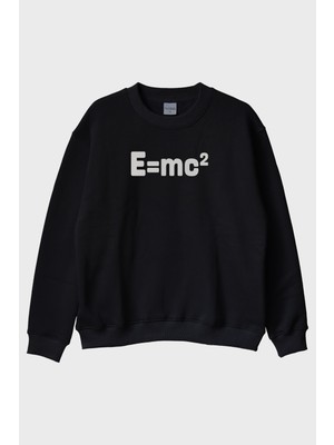Lofux E=mc² Baskılı Bilimsel Tasarım Siyah Bisiklet Yaka Sweatshirt