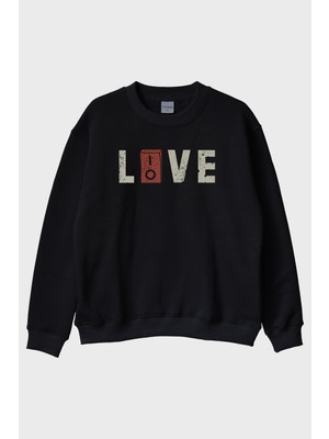 Lofux Lıove Elektrik Düğmeli Baskili Modern Bisiklet Yaka Sweatshirt