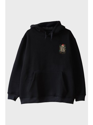 Lofux Mutlu Yılbaşı Siyah Hoodie