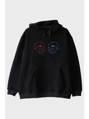 Lofux Red Or Blue Pill Sci-Fi Baskılı Siyah Hoodie