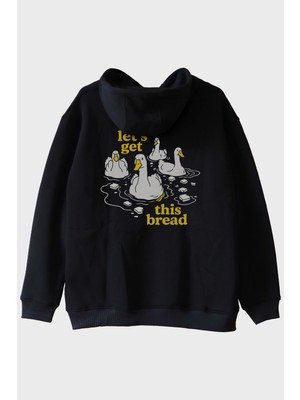 Lofux Let’s Get This Bread Baskılı Mizahi Tasarım Siyah Hoodie