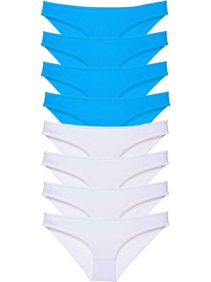 Sungur's Store 8 Adet Süper Eko Set Likralı Kadın Slip Külot Beyaz ve Mavi