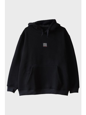 Lofux Disket Desenli Nakış Hoodie