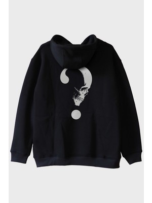 Lofux Gothic Soru Işareti Kafatası Baskılı Siyah Hoodie
