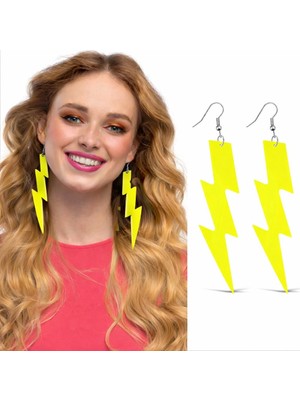 Sungur's Store 80’ler 90'lar Retro Neon Sarı Şimşek Küpe 10 cm