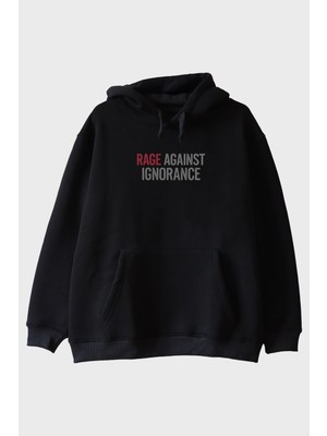 Lofux Rage Against Ignorance Siyah Hoodie