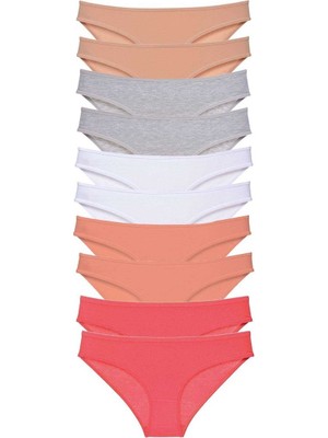 Sungur's Store 10 Adet Süper Eko Set Likralı Kadın Slip Külot Ten Gri Beyaz Pudra Fuşya