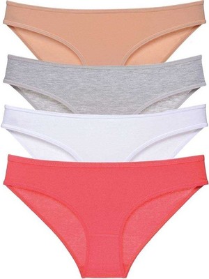 Sungur's Store 4 Adet Süper Eko Set Likralı Kadın Slip Külot Ten Gri Beyaz Fuşya