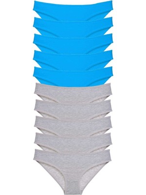 Sungur's Store 10 Adet Süper Eko Set Likralı Kadın Slip Gri Mavi