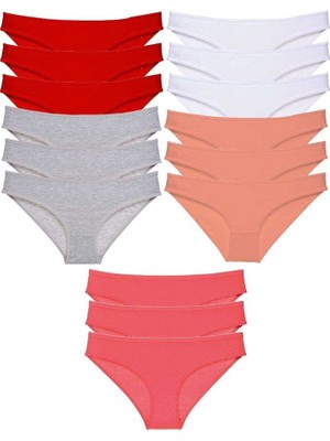 Sungur's Store 15 Adet Süper Eko Set Likralı Kadın Slip Külot Kırmızı Gri Beyaz Pudra Fuşya