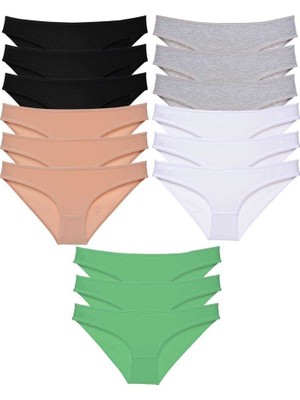 Sungur's Store 15 Adet Süper Eko Set Likralı Kadın Slip Külot Siyah Ten Gri Beyaz Yeşil