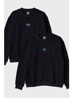 lofux Player 1 ve Player 2 Çift Kombin Bisiklet Yaka Sweatshirt - Sevgililer Günü Hediyesi