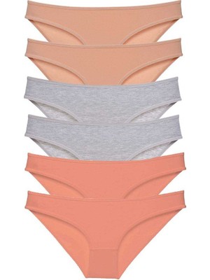 Sungur's Store 6 Adet Süper Eko Set Likralı Kadın Slip Külot Ten Gri Pudra