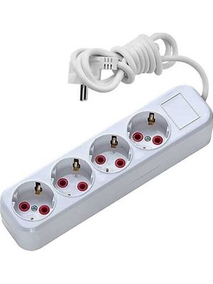 Sungur's Store Asel 4 Lü 3 Metre Topraklı Anahtarlı Priz Ast A403